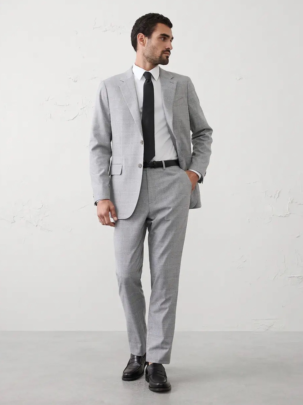 Banana Republic Tailored Glen Plaid Suit Light Gray 38S 29x30